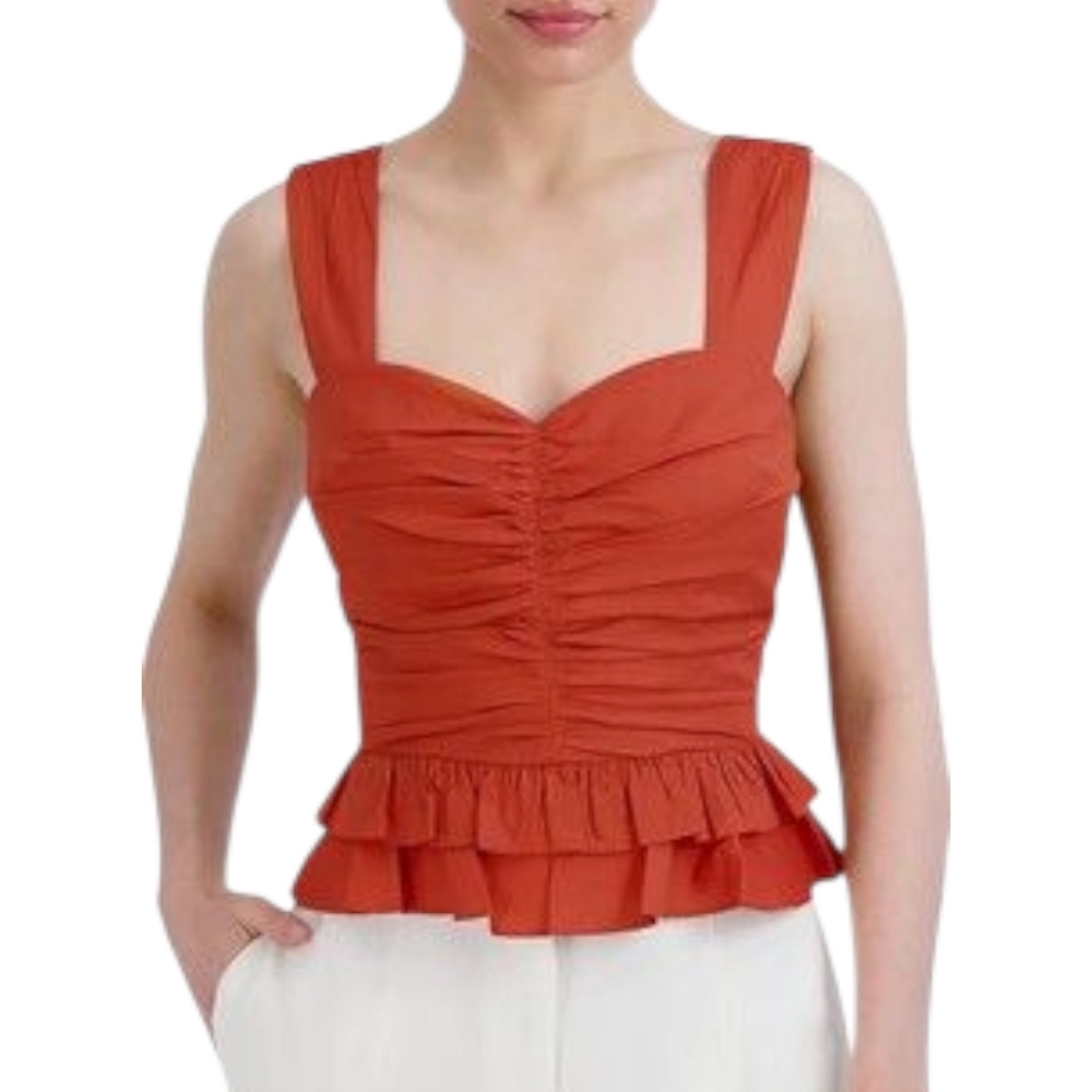 BCBGMaxAzria Rust Red Ruched Peplum Tank Top